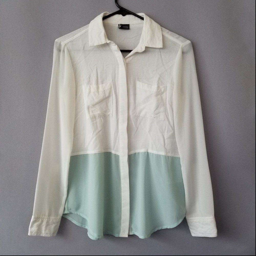 X SPARKLE & FADE BUTTON DOWN LONG SLEEVE BLOUSE